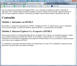 Vista del código en IE