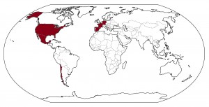 Mapa 1: Países en donde han sido difundidos mediante publicación los trabajos de investigación del NAB