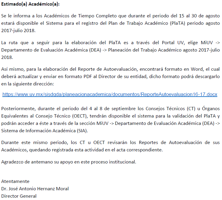 Comunicado PlaTA y RAE