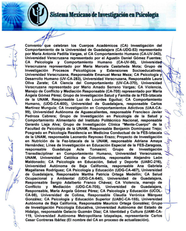 Convenio de Cuerpos Académicos de los miembros del SMIP
