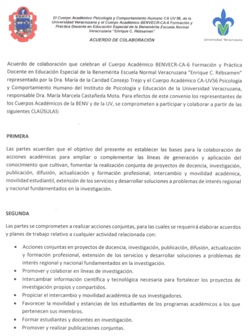 Convenio entre el CA Formación y Práctica Docente de la Benemérita Escuela Normal Veracruzana “Enrique C. Rébsamen”