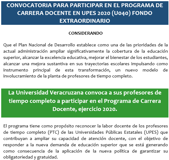 Convocatoria para participar en el Programa de Carrera Docente en UPES 2020 U040 Fondo extraordinario