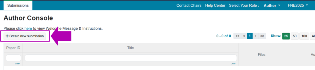 Ubicación del botón Create New Submission en CMT