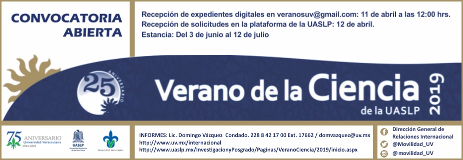 Convocatoria de Verano de la Ciencia de la Universidad Autónoma de San Luis Potosí 2019