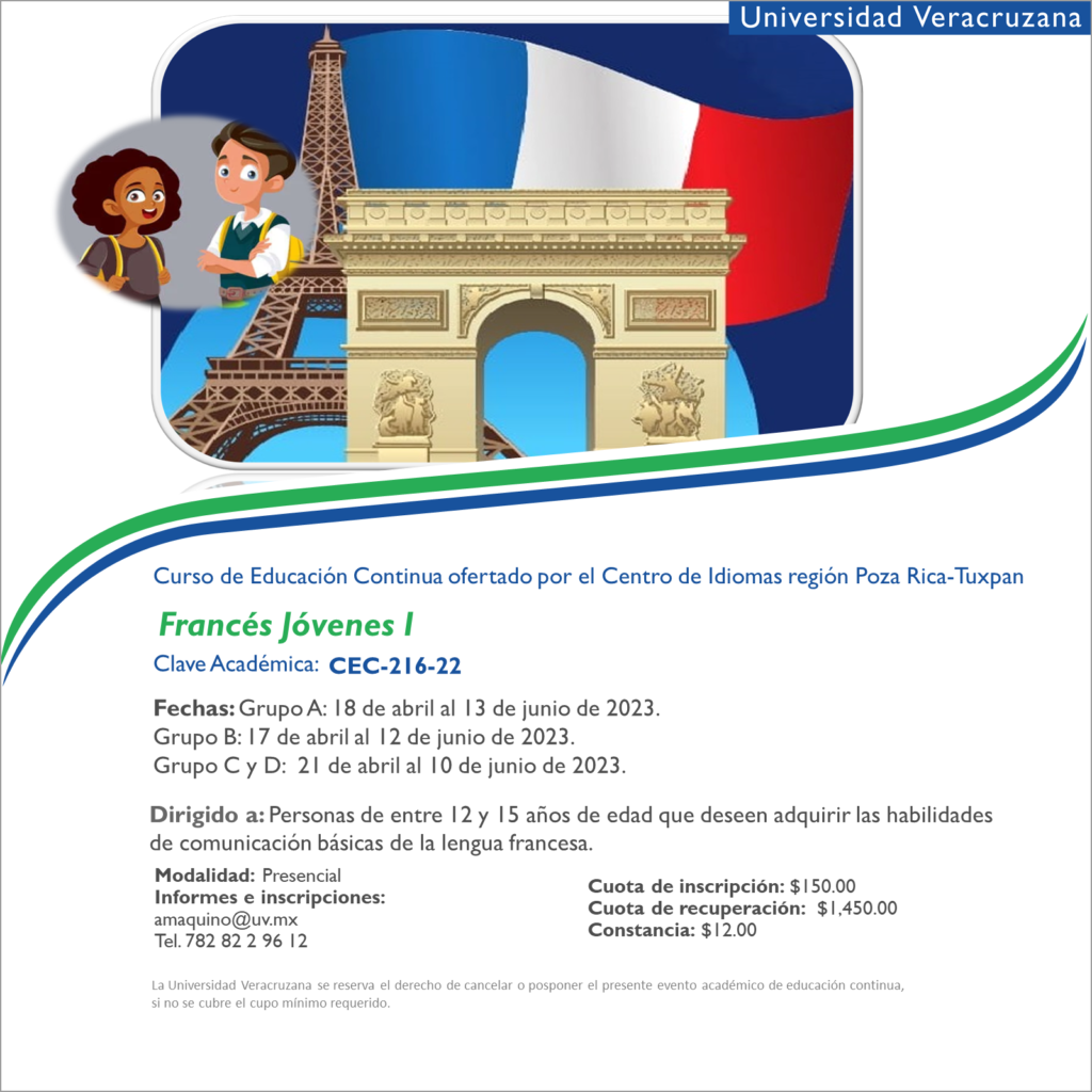 Imagen con información sobre curso de francés jóvenes 1