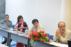 Flor de María Mendoza, Patricia Andrade, Jorge Arturo Balderrama y Carlos Alejandro Montes durante el simposio.