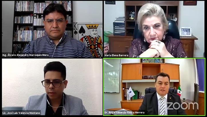 Álvaro Alejandro Marroquín, María Elena Barrera, José Luis Valencia y Ángel Eduardo Gasca en la sesión del webinario 