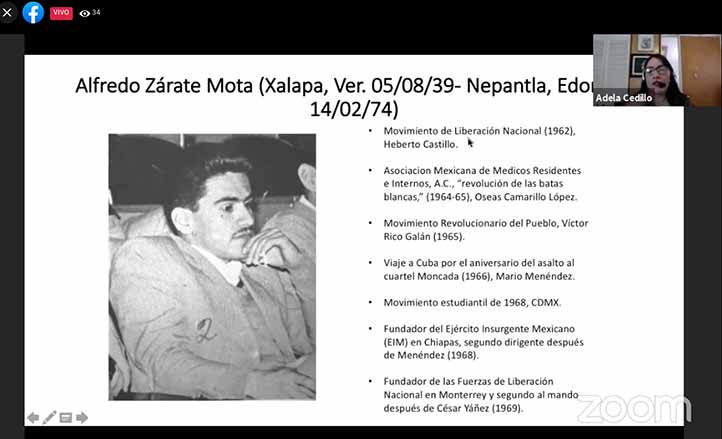 La historiadora habló sobre uno de los fundadores de las FLN, Alfredo Zárate Mota 
