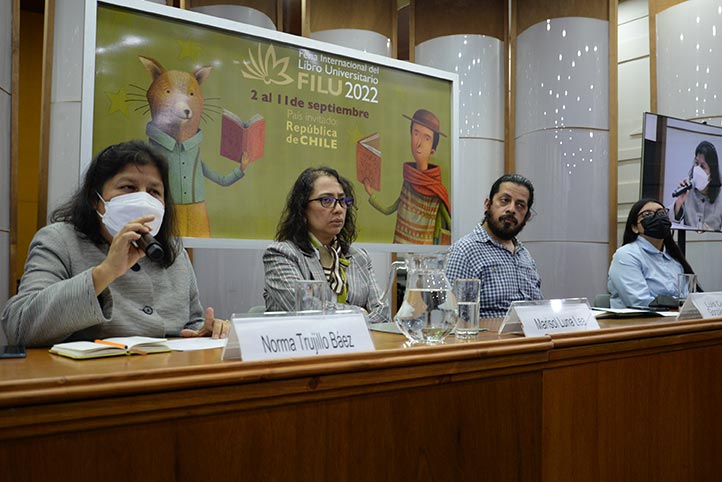 Norma Trujillo, Marisol Luna, Luis César González y Marina Eugenia García en la presentación de la FILU