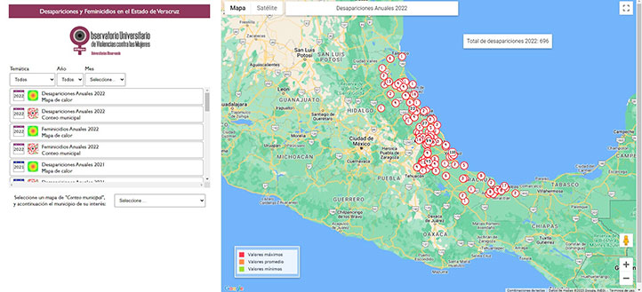 El mapa de desapariciones y feminicidios ocurridos en Veracruz recoge datos desde 2017