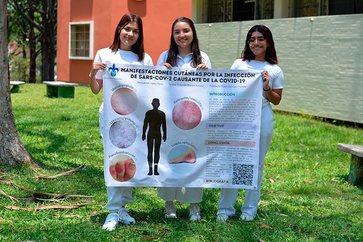 Otro cartel ganador fue “Manifestaciones cutáneas por la infección de SARS-CoV-2 causante de la COVID-19