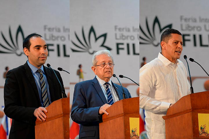 Nelson Ocaña, Alfredo Oranges y Juan Carlos Gutiérrez agradecieron a la UV tener como invitados de la FILU a Centroamérica y el Caribe