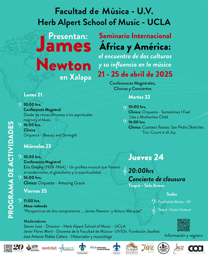 Programa completo de actividades de James Newton en la Universidad Veracruzana 