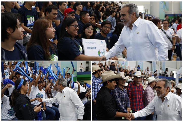 A su llegada al Nido del Halcón, el rector Martín Aguilar Sánchez convivió con las y los jóvenes