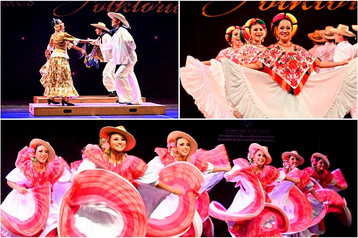 Las y los integrantes del Ballet Folklórico de la UV, fundado por Miguel Vélez Arceo, presentaron un mosaico y estampas dancísticas de varios estados 