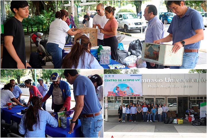 En la región Xalapa, el centro de acopio se instaló este domingo 12 de octubre para recibir apoyo de la comunidad universitaria y público en general 