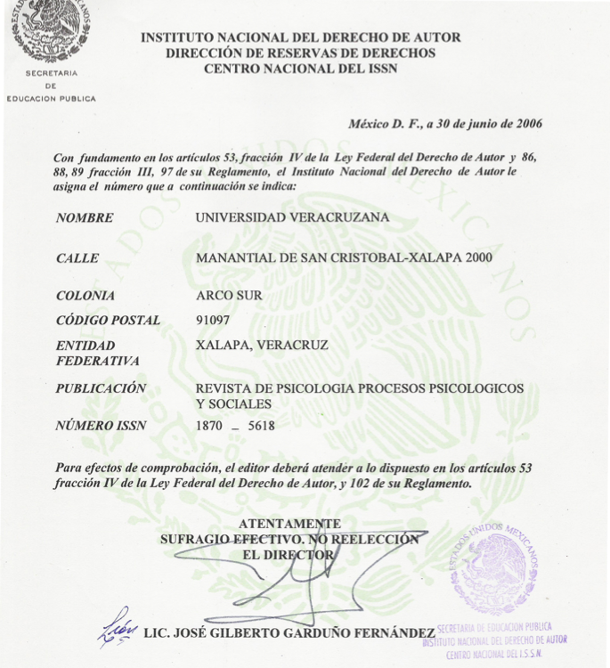 Registro | Revista Electrónica Procesos Psicológicos y Sociales