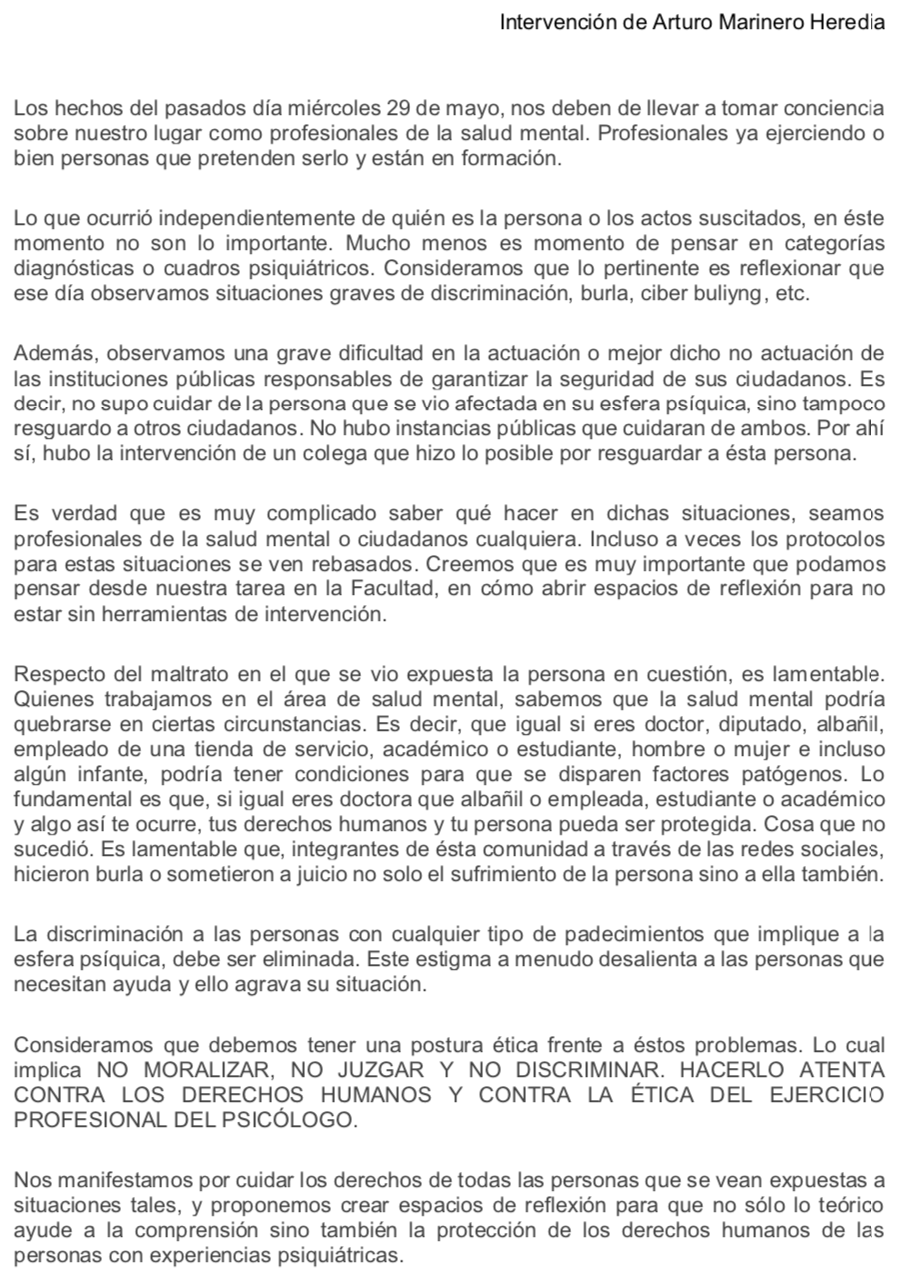 Intervención: Arturo Marinero Heredia