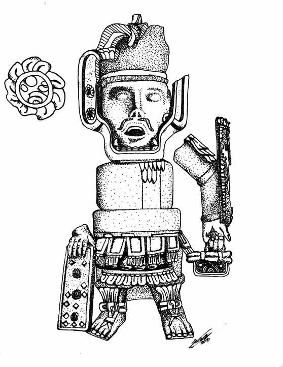 Dibujo de El Señor de Matacapan con el glifo incrustado, realizado por Maximiliano Sauza Durán
