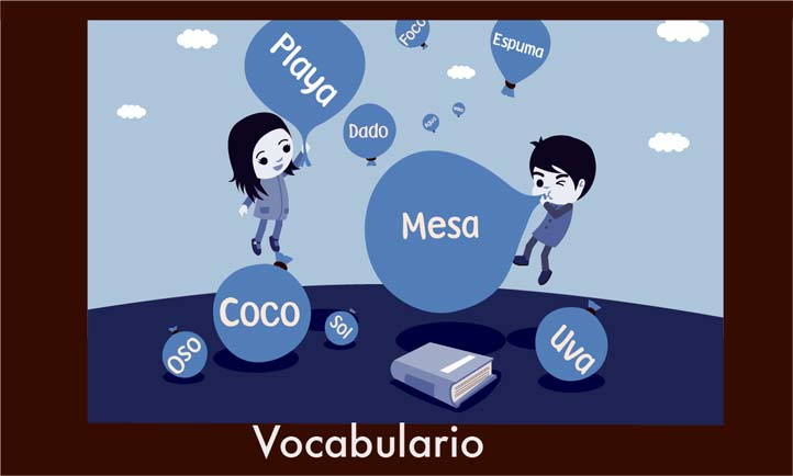 La sección Vocabulario muestra el significado de palabras escritas en español