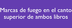 Marcas de fuego en el canto superior de ambos libros
