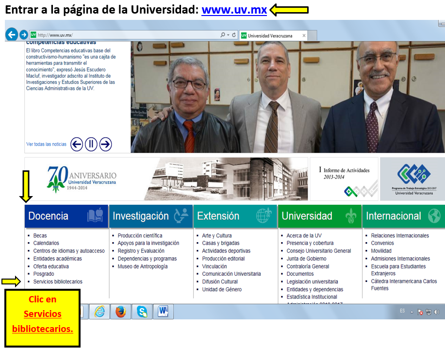 Ir a www.uv.mx, Docencia, Servicios bibliotecarios
